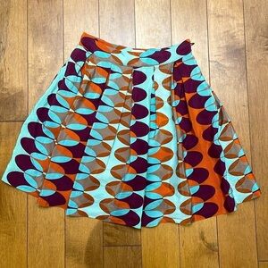 HD in Paris Anthropologie Blue Orange geometric Pleated A-Line Silk Skirt size 2